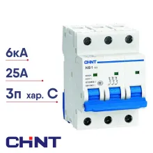 Автоматический выключатель CHINT NB1-63 (R) 3п С 25А 6кА 179703